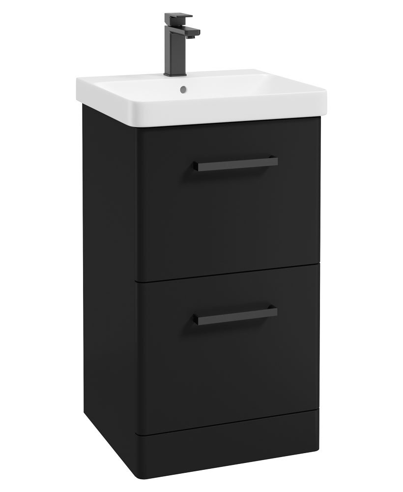 KORA  50cm Floor Standing 2 Drawer Vanity Unit Matt Black-Black Handles
