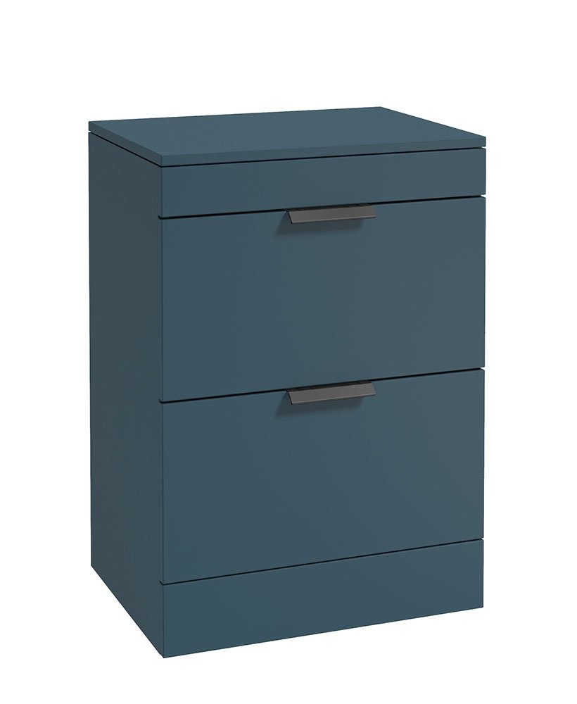 STOCKHOLM OCEAN BLUE MATT 60CM 2 DRAWER COUNTERTOP FLOOR STANDING VANITY UNIT - MATT BLACK HANDLE
