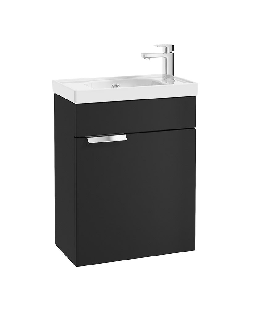 STOCKHOLM 50cm Wall Hung Cloakroom Matt Black Vanity Unit - Brushed Chrome handle