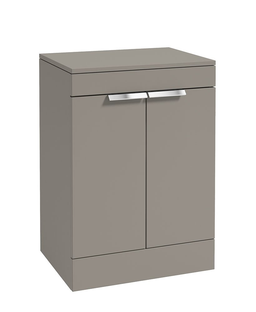 STOCKHOLM KHAKI MATT 60CM 2 DOOR COUNTERTOP FLOOR STANDING VANITY UNIT - BRUSHED CHROME HANDLE