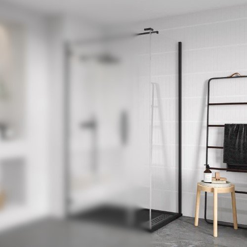 ORO CORNER SIDE PANEL 800MM MATT BLACK WITH CLEAR GLASS