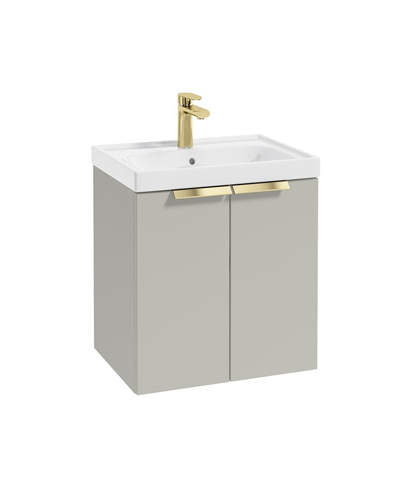 STOCKHOLM 50CM TWO DOOR WALL HUNG MATT ARCTIC GREY VANITY UNIT - BRUSHED GOLD HANDLES