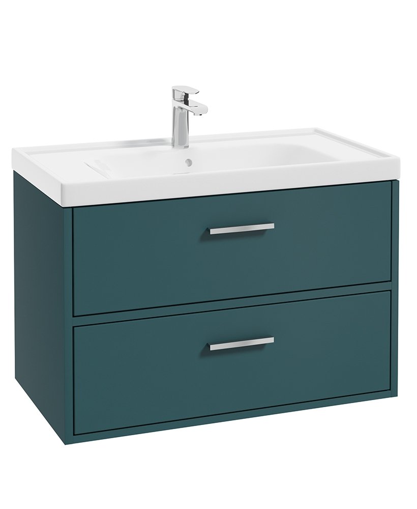 FINLAND OCEAN BLUE MATT 80CM WALL HUNG VANITY UNIT - BRUSHED CHROME HANDLE