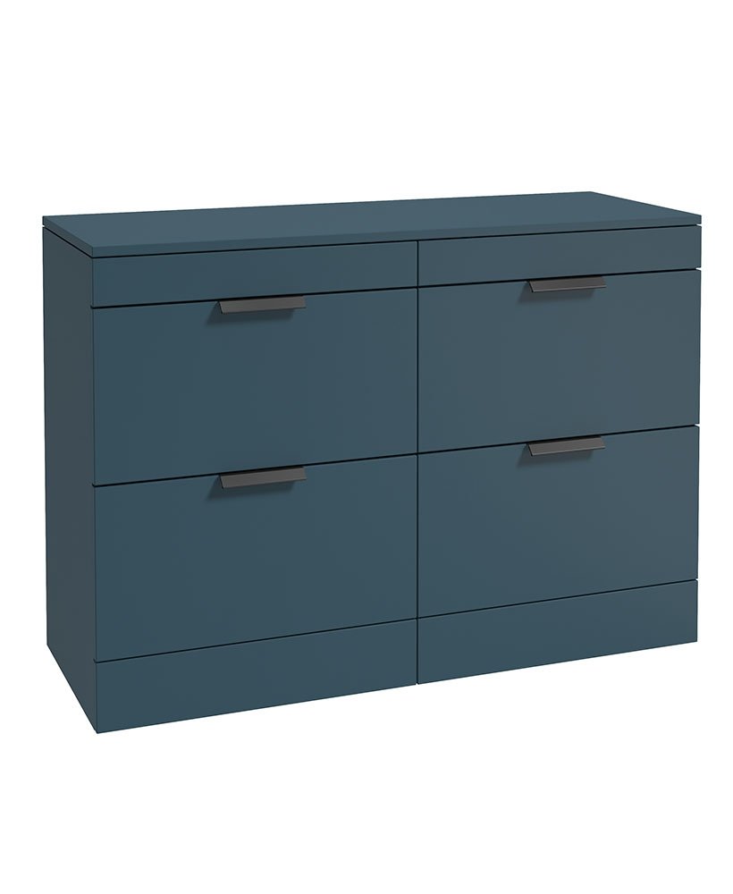 STOCKHOLM 120CM FLOOR STANDING FOUR DRAWER OCEAN BLUE MATT  COUNTERTOP VANITY UNIT - MATT BLACK HANDLE