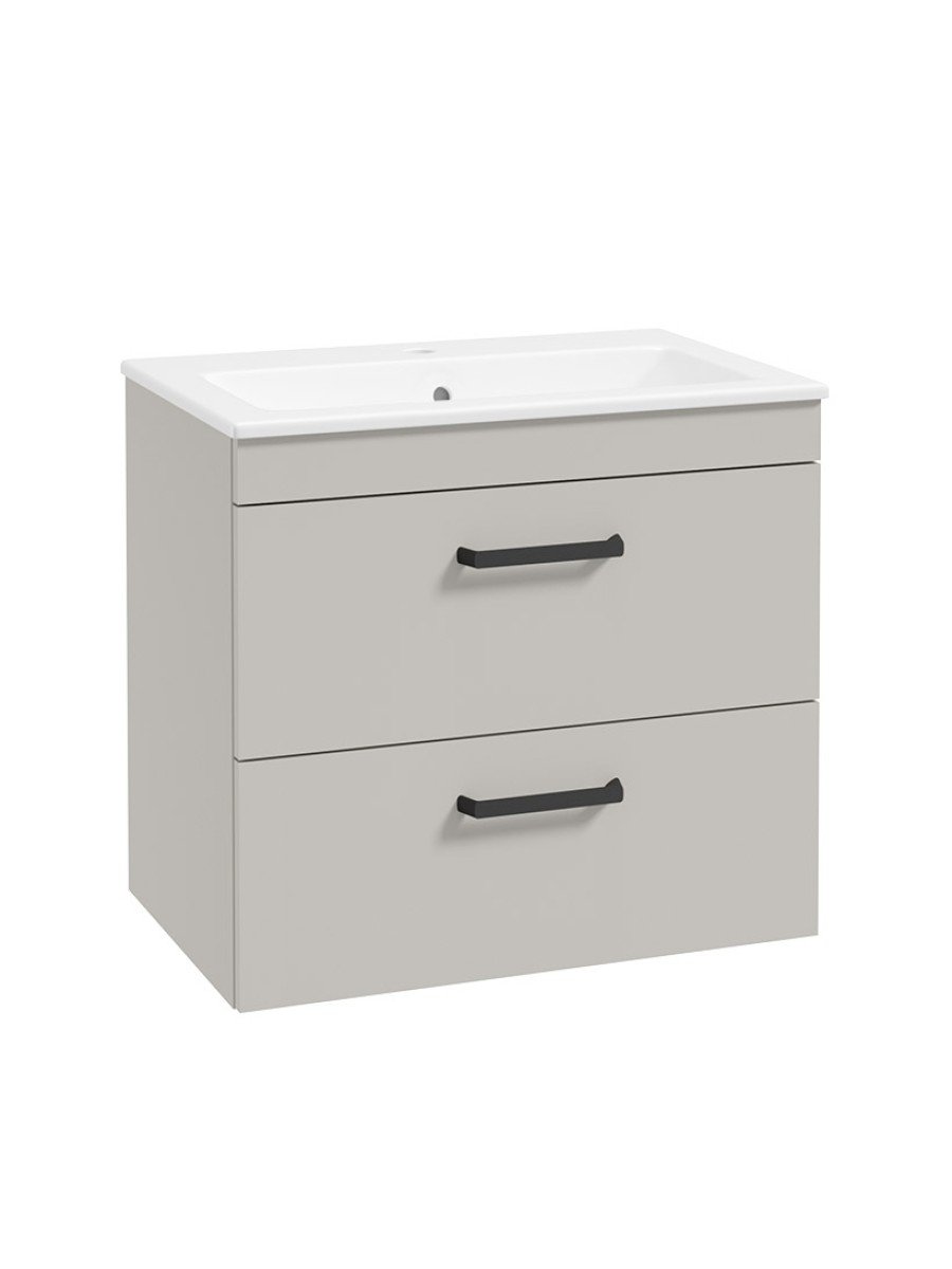 CORTA Wall Hung 60cm Two Drawer Unit Morning Mist-Black Handles