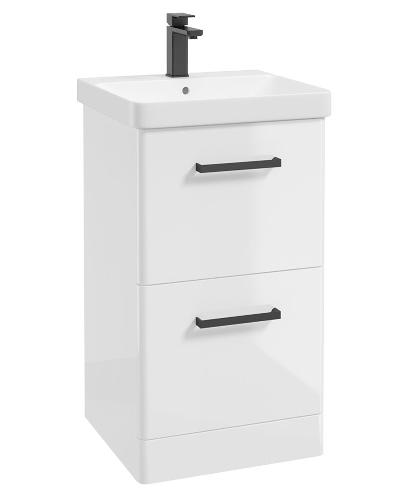 KORA  50cm Floor Standing 2 Drawer Vanity Unit Gloss White-Black Handles