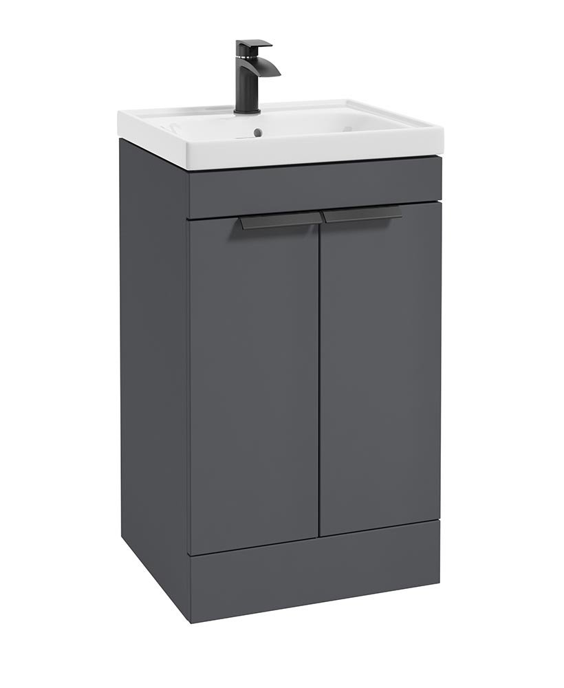 STOCKHOLM MIDNIGHT GREY MATT 50CM 2 DOOR FLOOR STANDING VANITY UNIT - MATT BLACK HANDLE