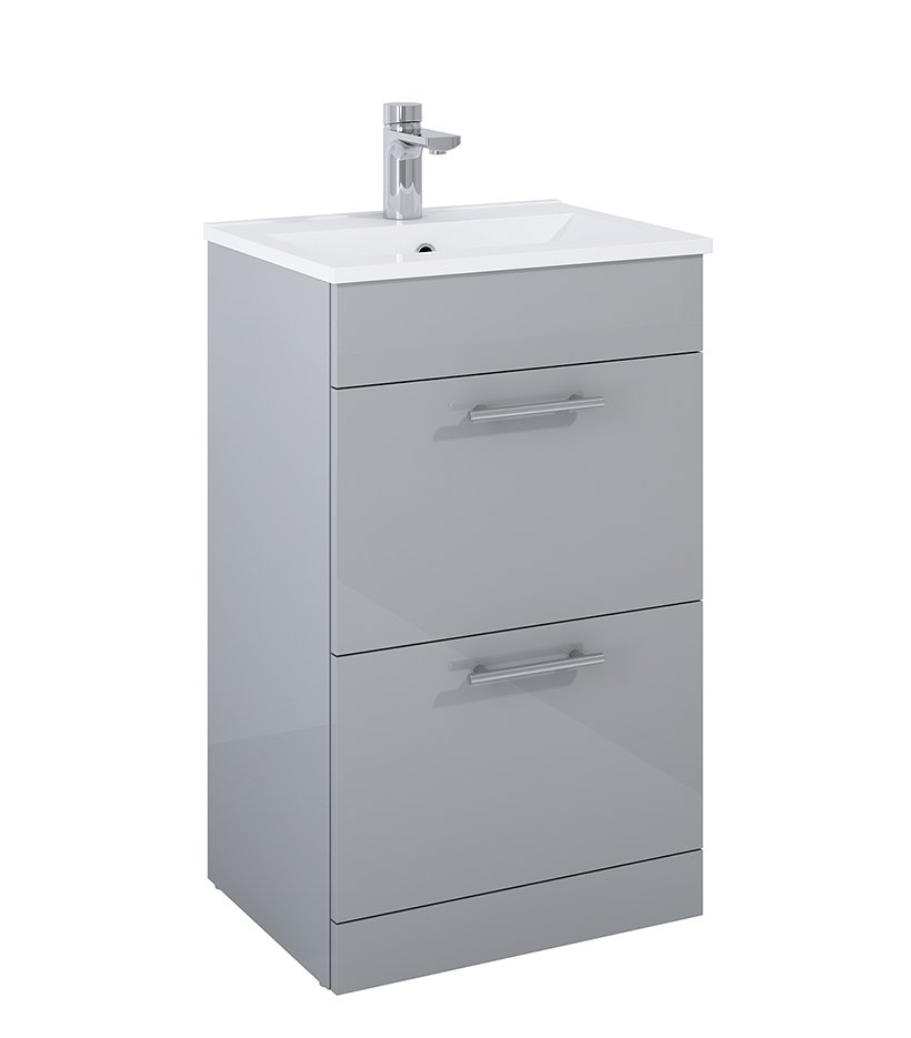 BELMONT SQUARE TWO DRAWER FLOOR STANDING UNIT LIGHT GLOSS GREY 50CM
