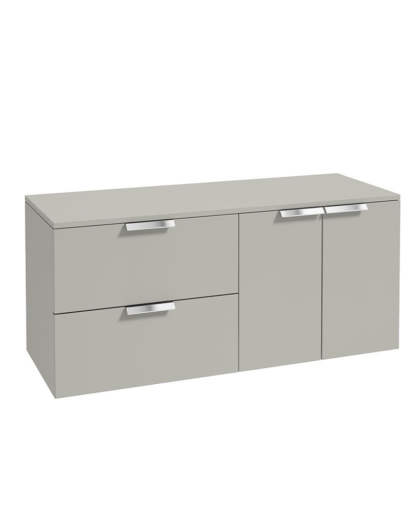 STOCKHOLM 120CM WALL HUNG TWO DRAWER/TWO DOOR ARCTIC GREY MATT  COUNTERTOP VANITY UNIT - BRUSHED CHROME HANDLE