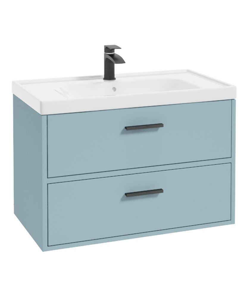 FINLAND 80cm Vanity unit Matt Morning Sky Blue-Matt Black Handles