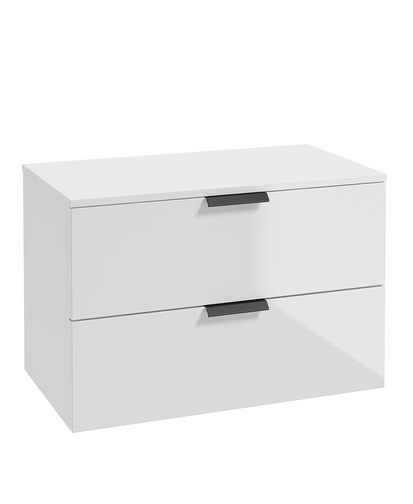 STOCKHOLM 80CM UNIT WITH COUNTER TOP BLACK HANDLE GLOSS WHITE