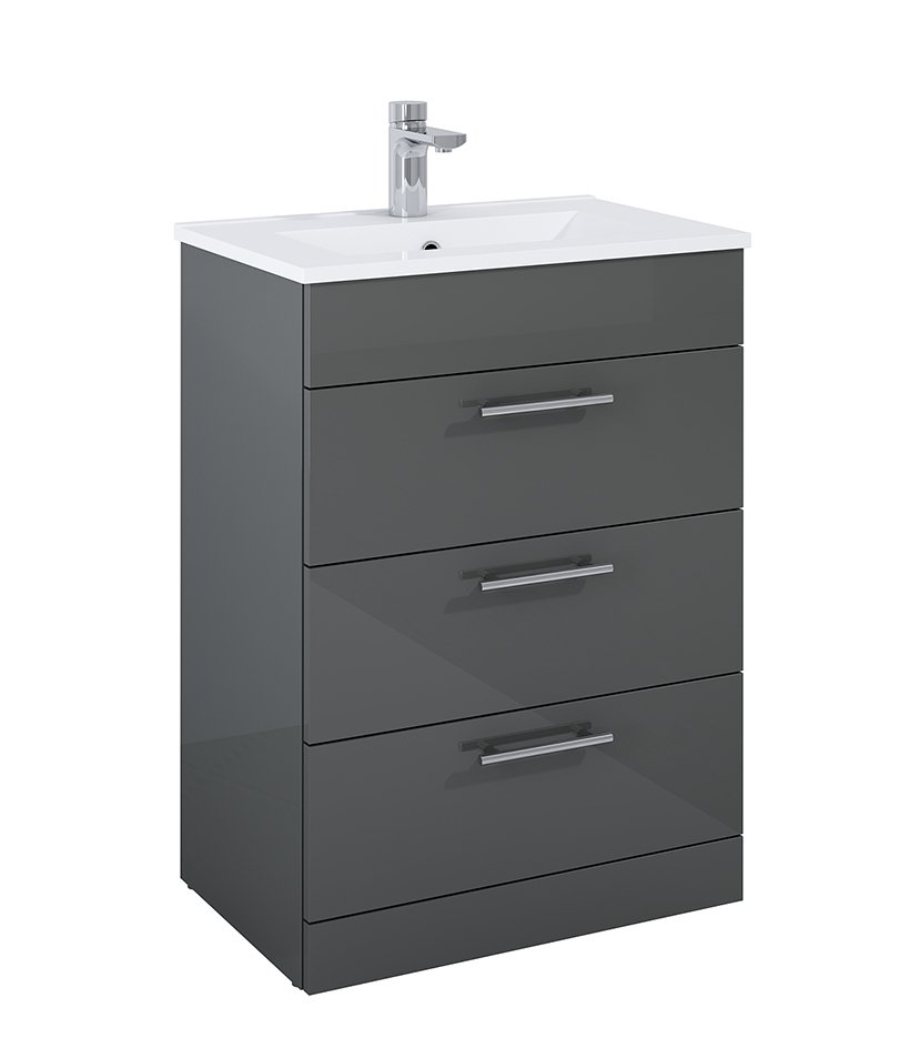 BELMONT SQUARE THREE DRAWER FLOOR STANDING UNIT GLOSS GREY 60CM