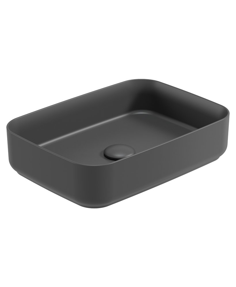 AVANTI Rectangle 50cm Vessel Basin with Ceramic Click Clack Waste - Charcoal Grey