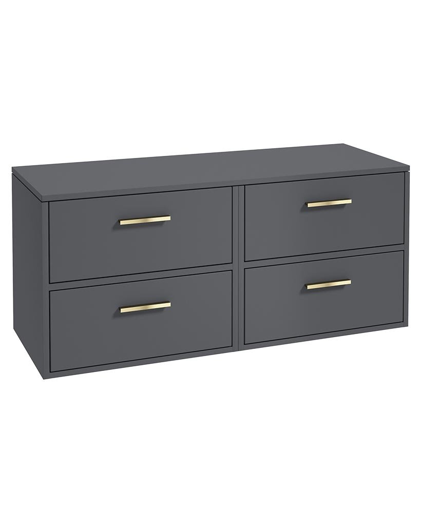 FINLAND 120CM FOUR DRAWER MIDNIGHT GREY MATT   COUNTERTOP VANITY UNIT - BRUSHED GOLD HANDLE