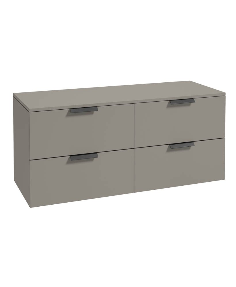 STOCKHOLM 120CM WALL HUNG FOUR DRAWER KHAKI MATT  COUNTERTOP VANITY UNIT - MATT BLACK HANDLE