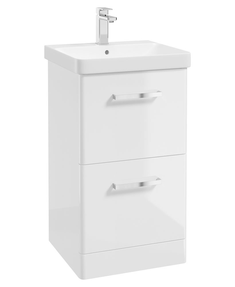 KORA  50cm Floor Standing 2 Drawer Vanity Unit Gloss White-Chrome Handles