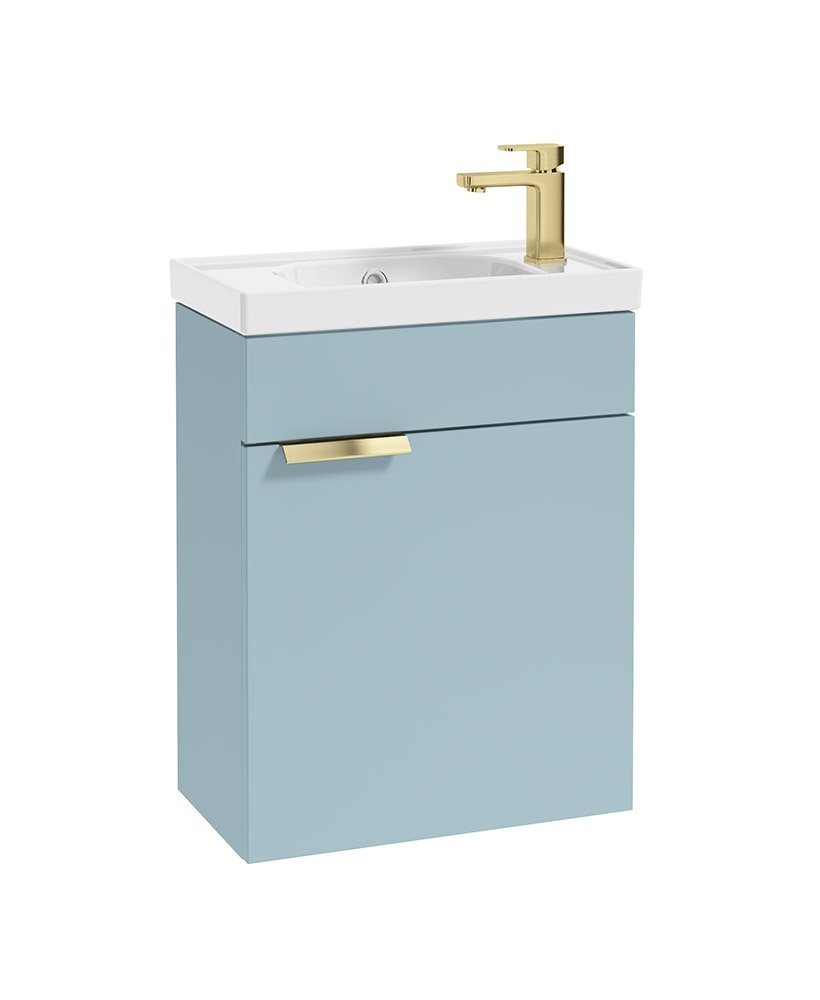 STOCKHOLM 50cm Wall Hung Cloakroom Matt Morning Sky Blue Vanity Unit - Brushed Gold handle