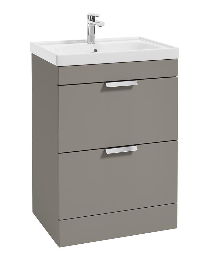 STOCKHOLM KHAKI MATT 60CM 2 DRAWER FLOOR STANDING VANITY UNIT - BRUSHED CHROME HANDLE