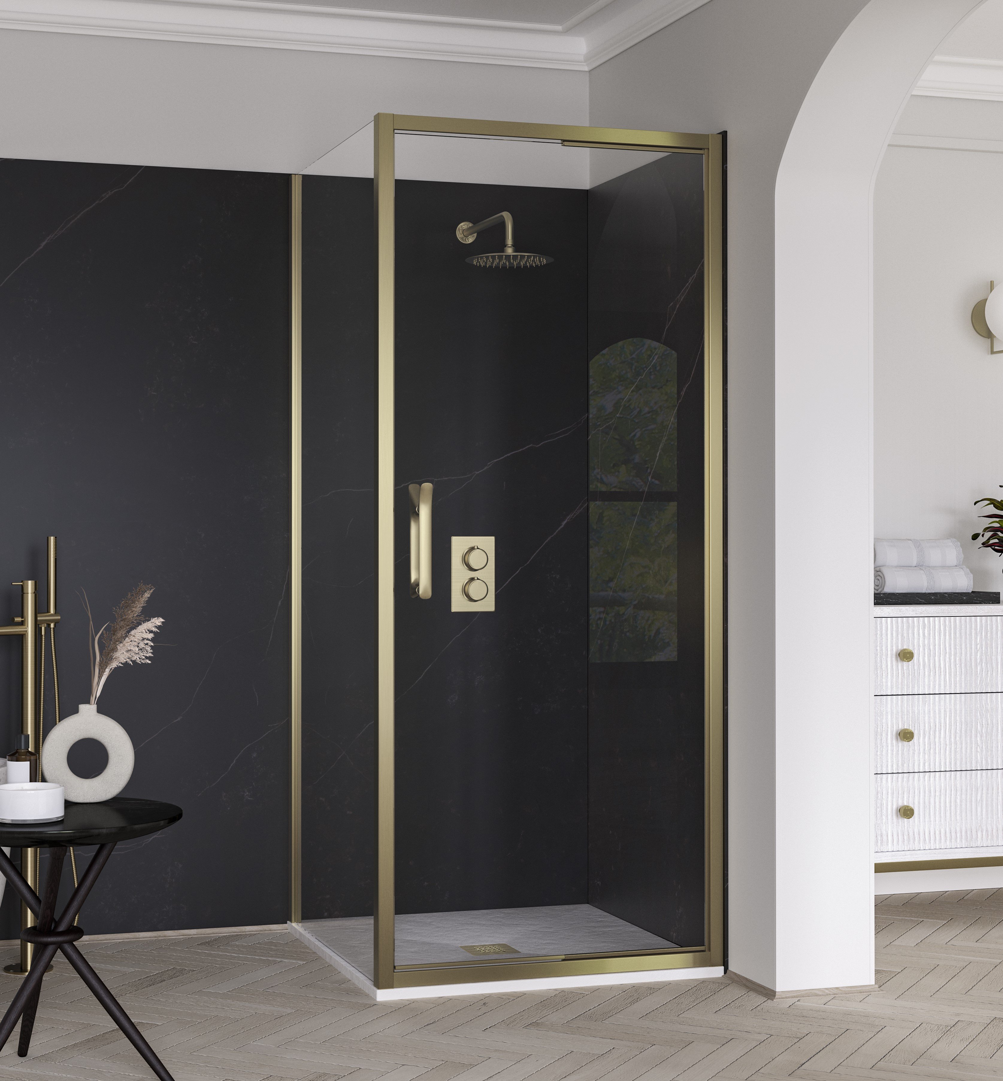 FLAIR ETO INFOLD DOOR 800MM BRUSHED BRASS WITH CLEAR GLASS