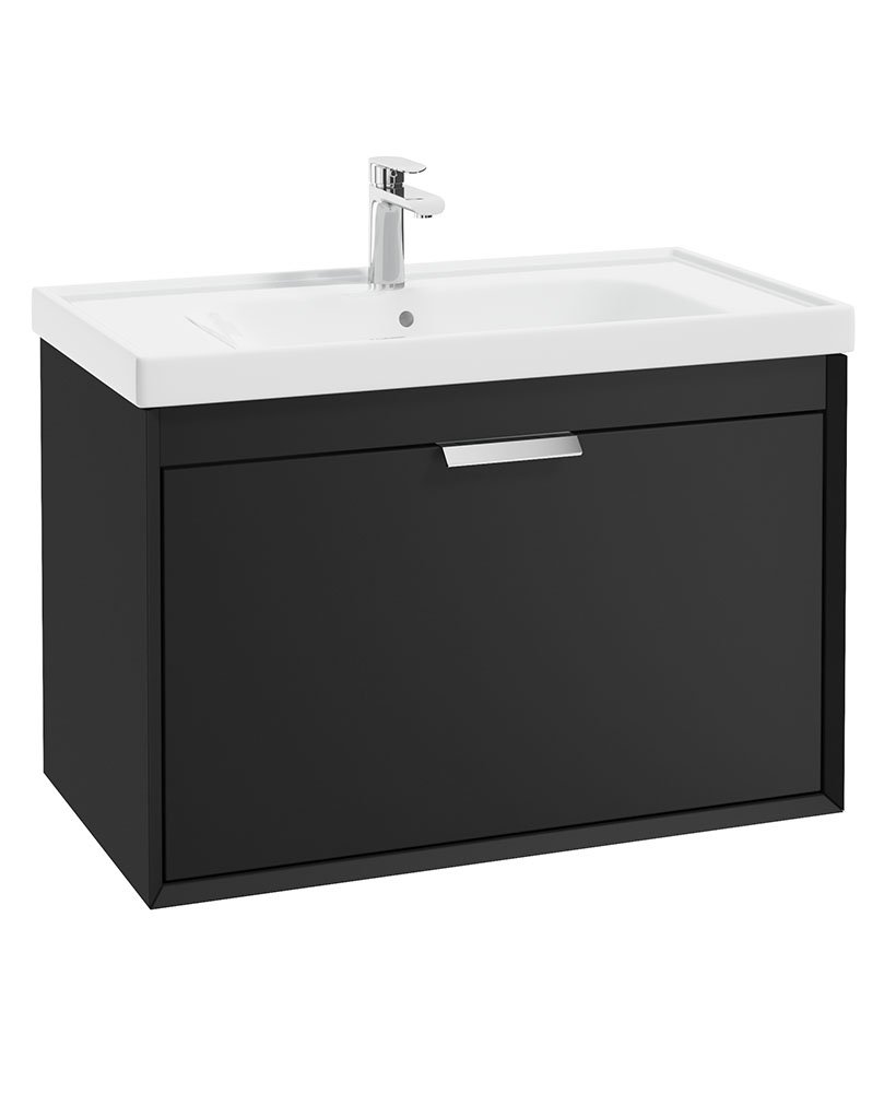 FJORD 80CM TWO DRAWER MATT BLACK VANITY UNIT - BRUSHED CHROME HANDLES