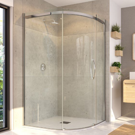 ORO SLIDER QUADRANT DOOR  90X100CM RIGHT HAND BRIGHT SILVER WITH CLEAR GLASS COMPLETE