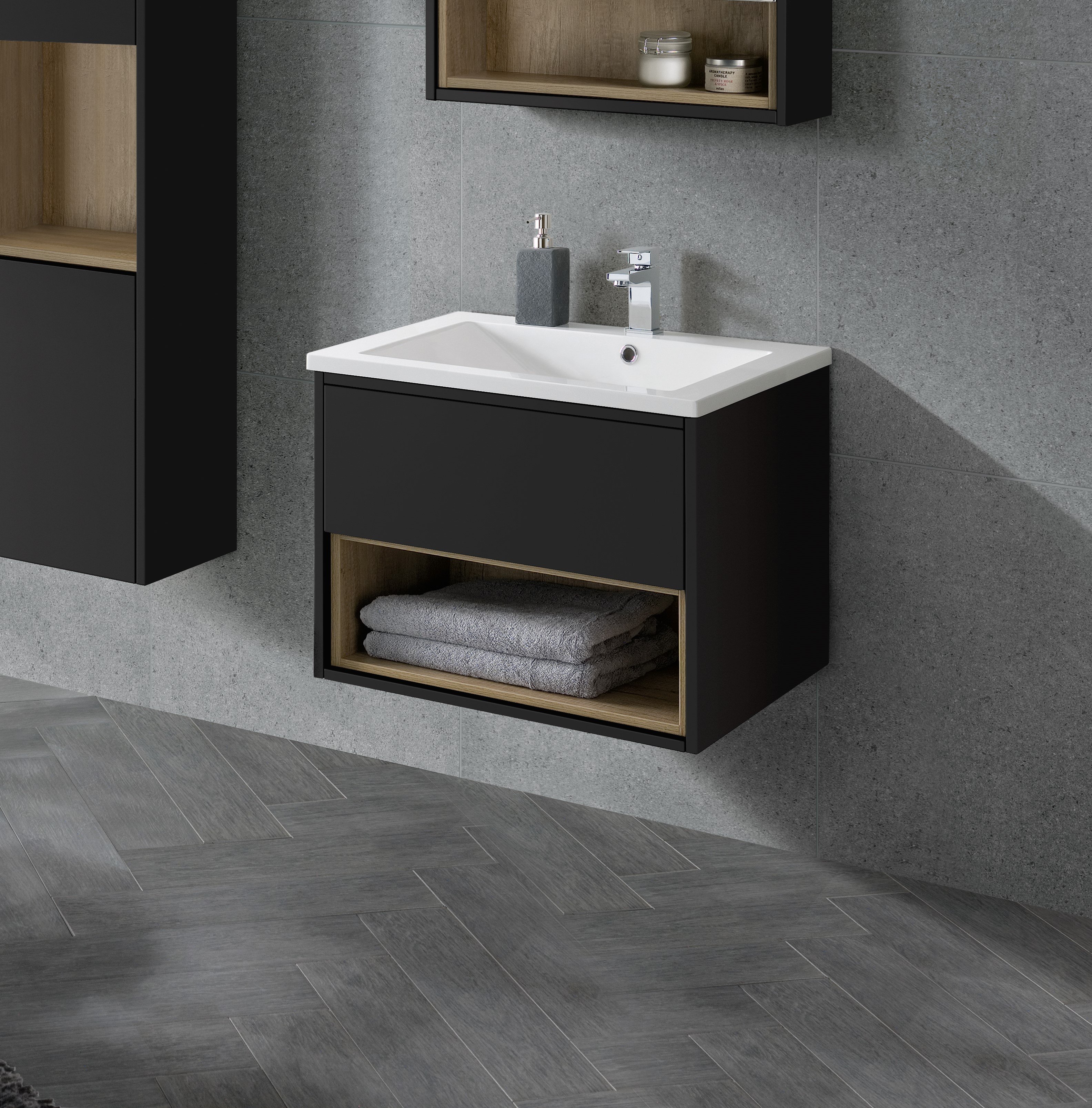 LUCCA 800 MATT BLACK WALL HUNG UNIT ONLY