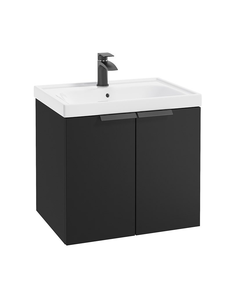 STOCKHOLM 60CM TWO DOOR WALL HUNG MATT BLACK- BLACK HANDLES
