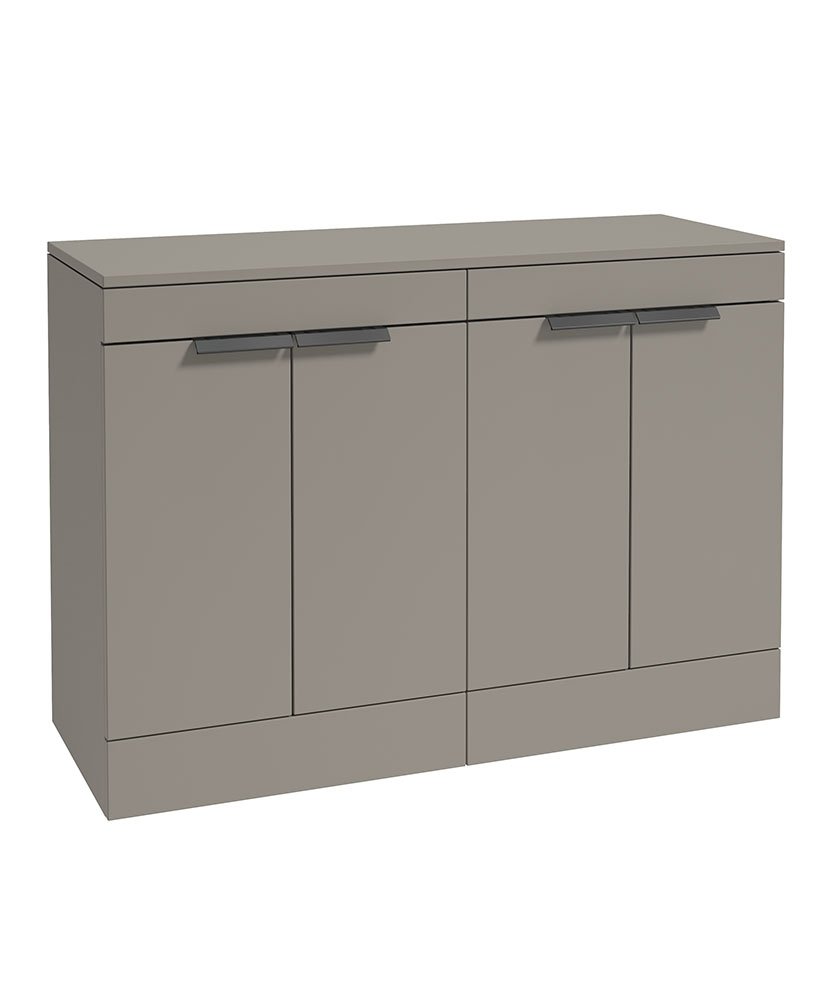 STOCKHOLM 120CM FLOOR STANDING FOUR DOOR KHAKI MATT  COUNTERTOP VANITY UNIT - MATT BLACK HANDLE
