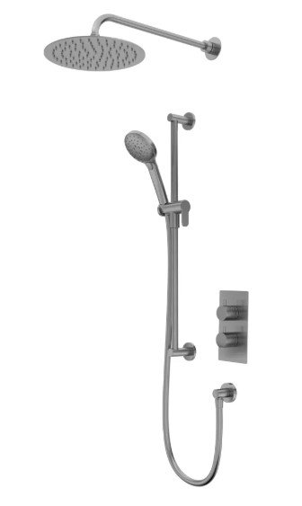 QUANTUM DUAL FUNCTION SHOWER SYSTEM WITH RISER KIT & OVERHEAD SHOWER - GUNMETAL