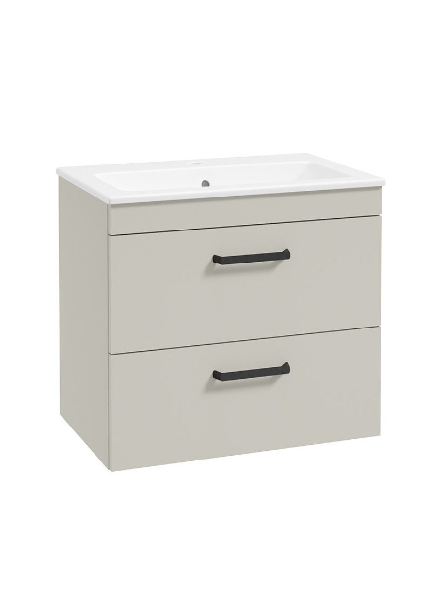 CORTA Wall Hung 60cm Two Drawer Unit Whispering Willow-Black Handles