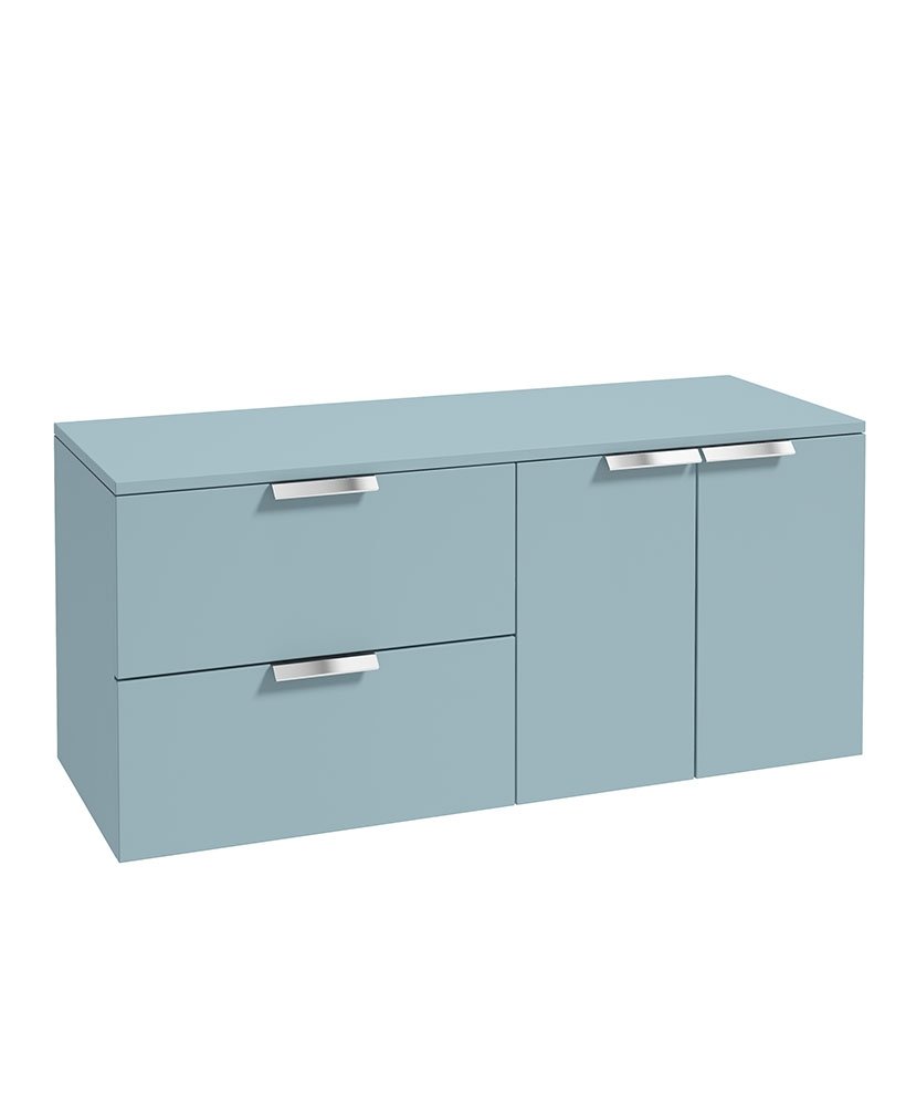 STOCKHOLM 120CM WALL HUNG TWO DRAWER/TWO DOOR MORNING SKY BLUE MATT  COUNTERTOP VANITY UNIT - BRUSHED CHROME HANDLE