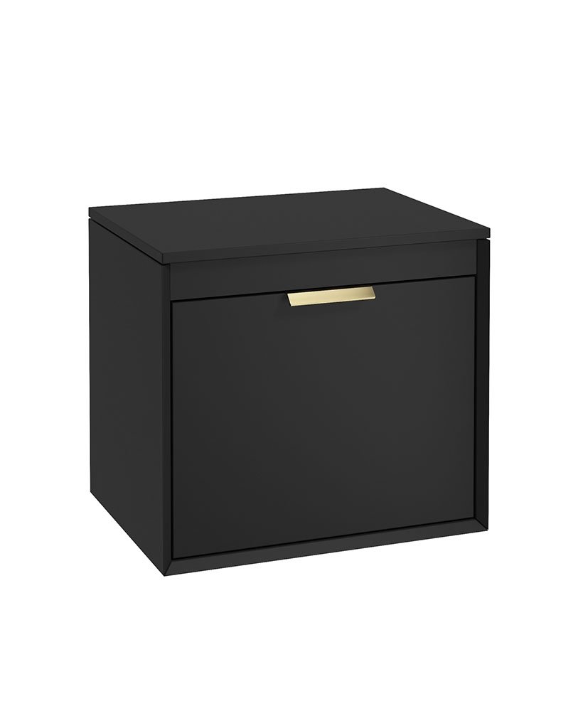 FJORD 60CM TWO DRAWER MATT BLACK COUNTERTOP VANITY UNIT - BRUSHED GOLD HANDLES