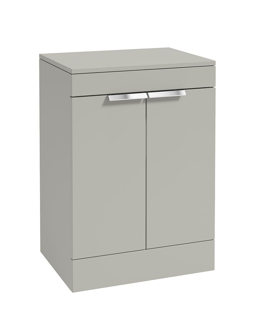 STOCKHOLM ARCTIC GREY MATT 60CM 2 DOOR COUNTERTOP FLOOR STANDING VANITY UNIT - BRUSHED CHROME HANDLE