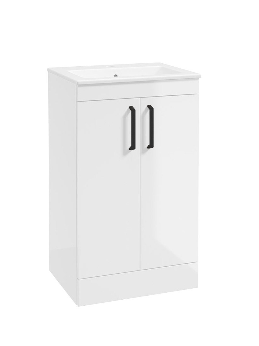 CORTA Floorstanding 50cm Two Door Unit Gloss White-Black Handles