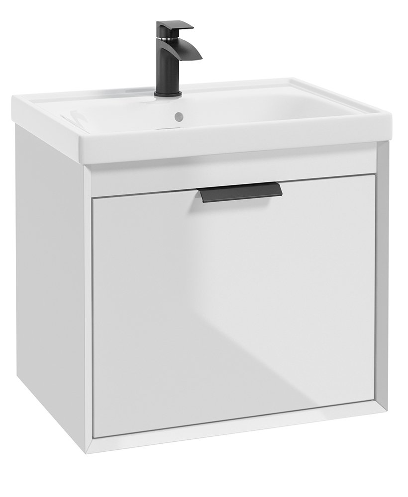 FJORD GLOSS WHITE  60CM WALL HUNG VANITY UNIT-MATT BLACK HANDLE