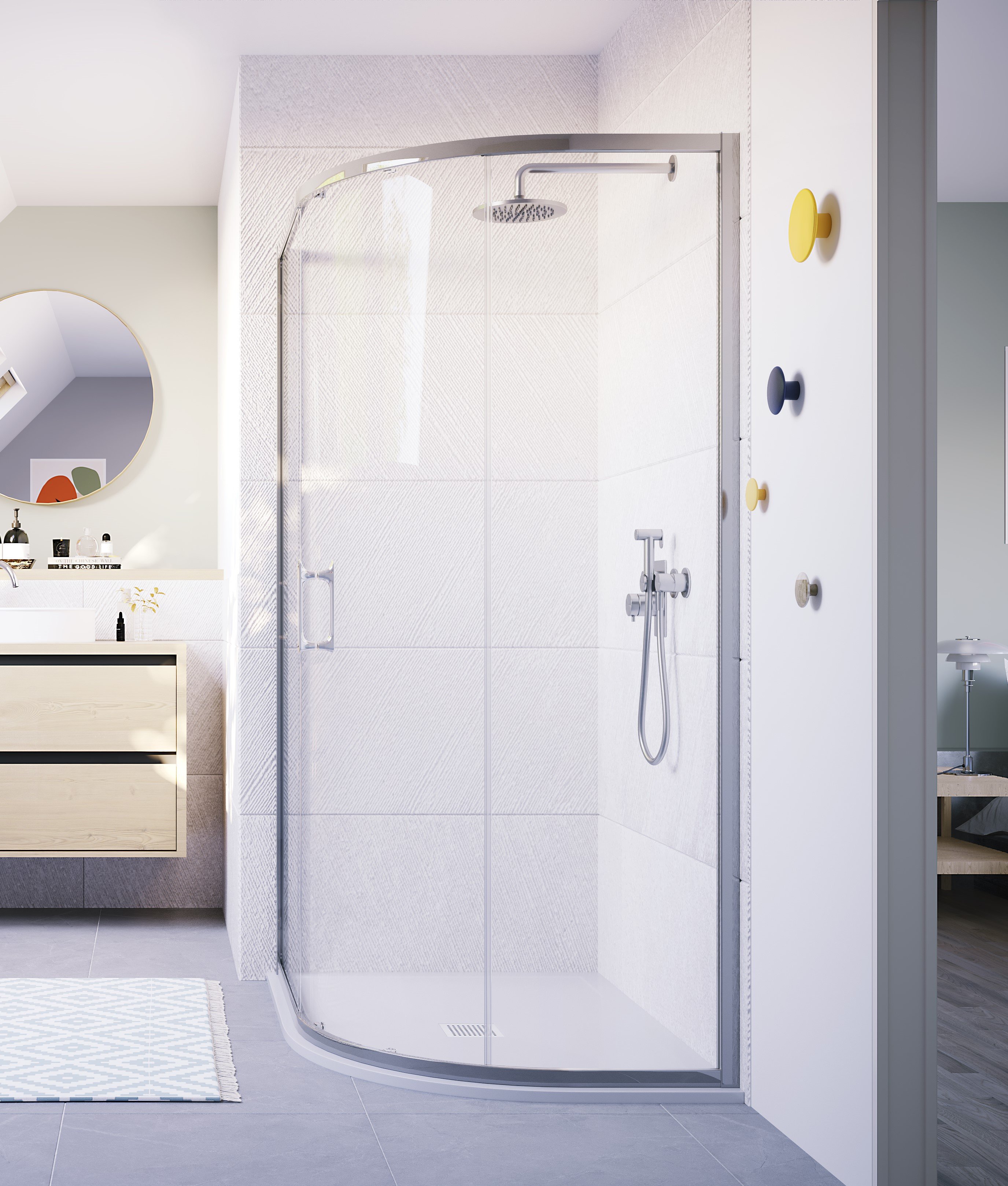 FLAIR BABY ILI ONE DOOR SLIDING QUADRANT 800MM SILVER WITH CLEAR GLASS 1800MM HIGH