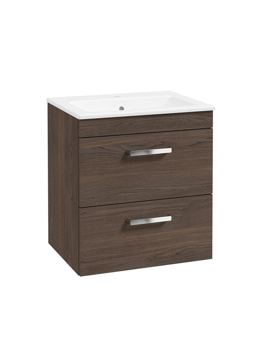 CORTA Wall Hung 50cm Two Drawer Unit Sable Ash-Chrome Handles
