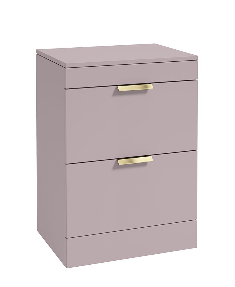 STOCKHOLM 60CM TWO DRAWER COUNTERTOP FLOOR STANDING CASHMERE PINK MATT VANITY UNIT -BRUSHED GOLD  HANDLES