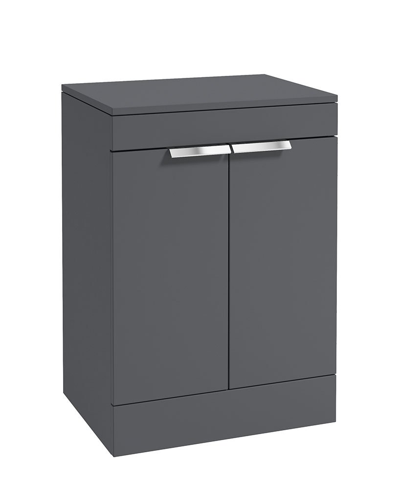 STOCKHOLM MIDNIGHT GREY MATT 60CM 2 DOOR COUNTERTOP FLOOR STANDING VANITY UNIT - BRUSHED CHROME HANDLE