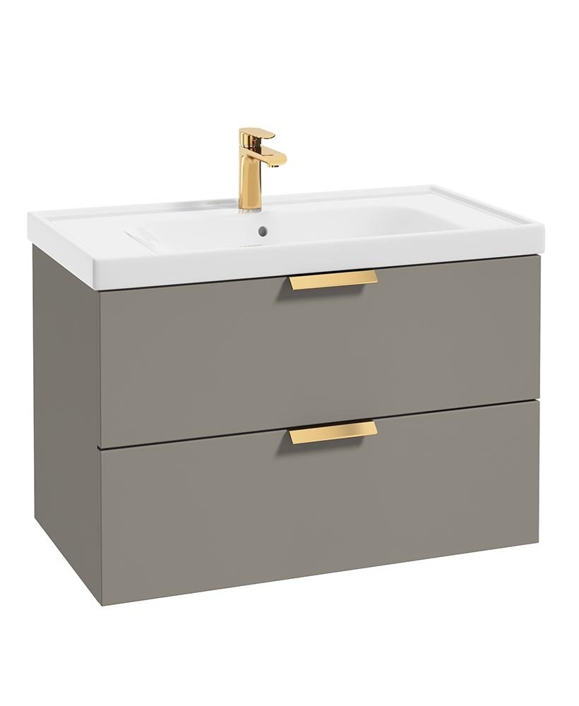 STOCKHOLM KHAKI MATT 80CM WALL HUNG VANITY UNIT - BRUSHED GOLD HANDLE