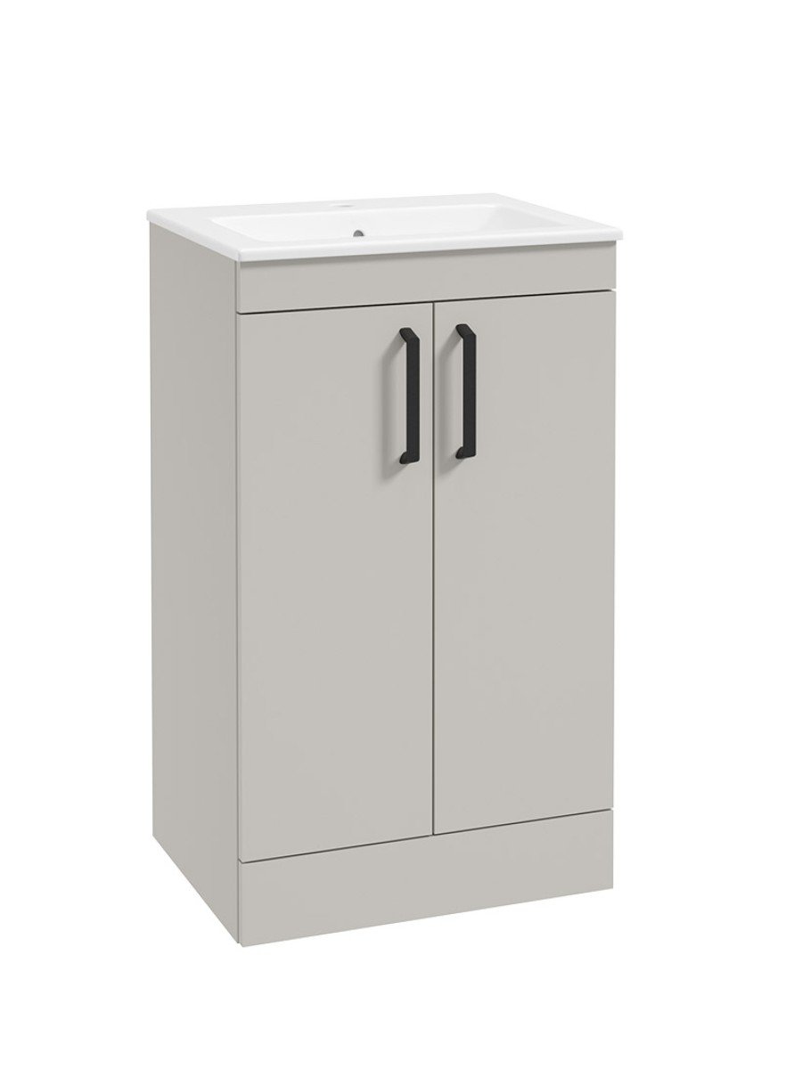 CORTA Floorstanding 50cm Two Door Unit Morning Mist-Black Handles