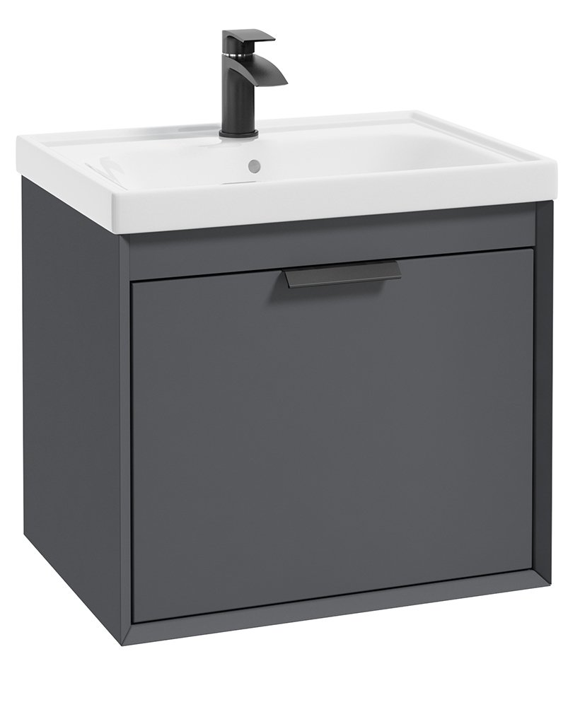 FJORD MIDNIGHT GREY MATT  60CM WALL HUNG VANITY UNIT-BRUSHED CHROME HANDLE