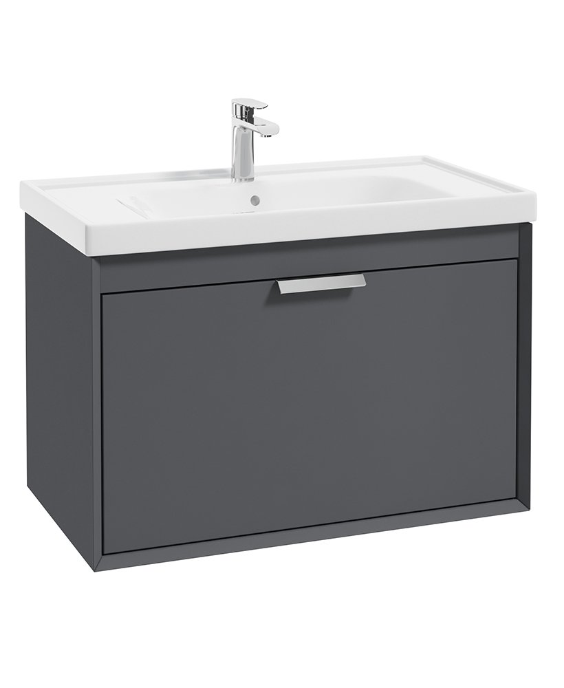 FJORD MIDNIGHT GREY MATT  80CM WALL HUNG VANITY UNIT-BRUSHED CHROME HANDLE