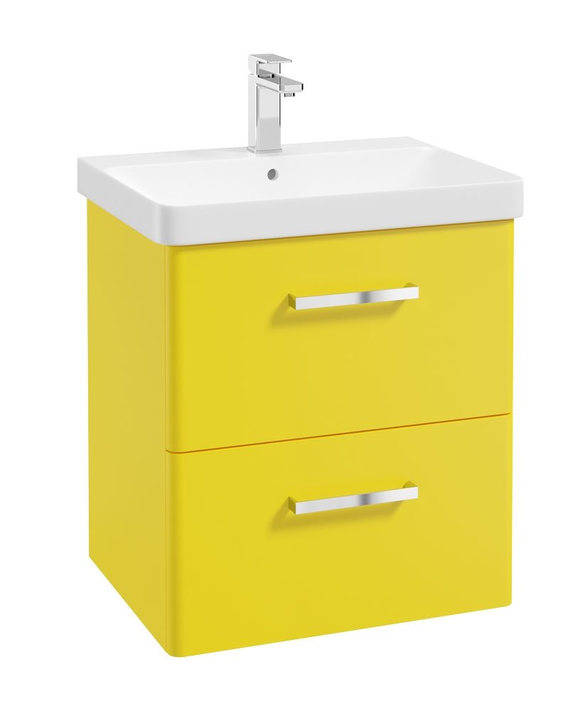 KORA  60cm Wall Hung 2 Drawer Vanity Unit Sun-Kissed Yellow Matt-Chrome Handle