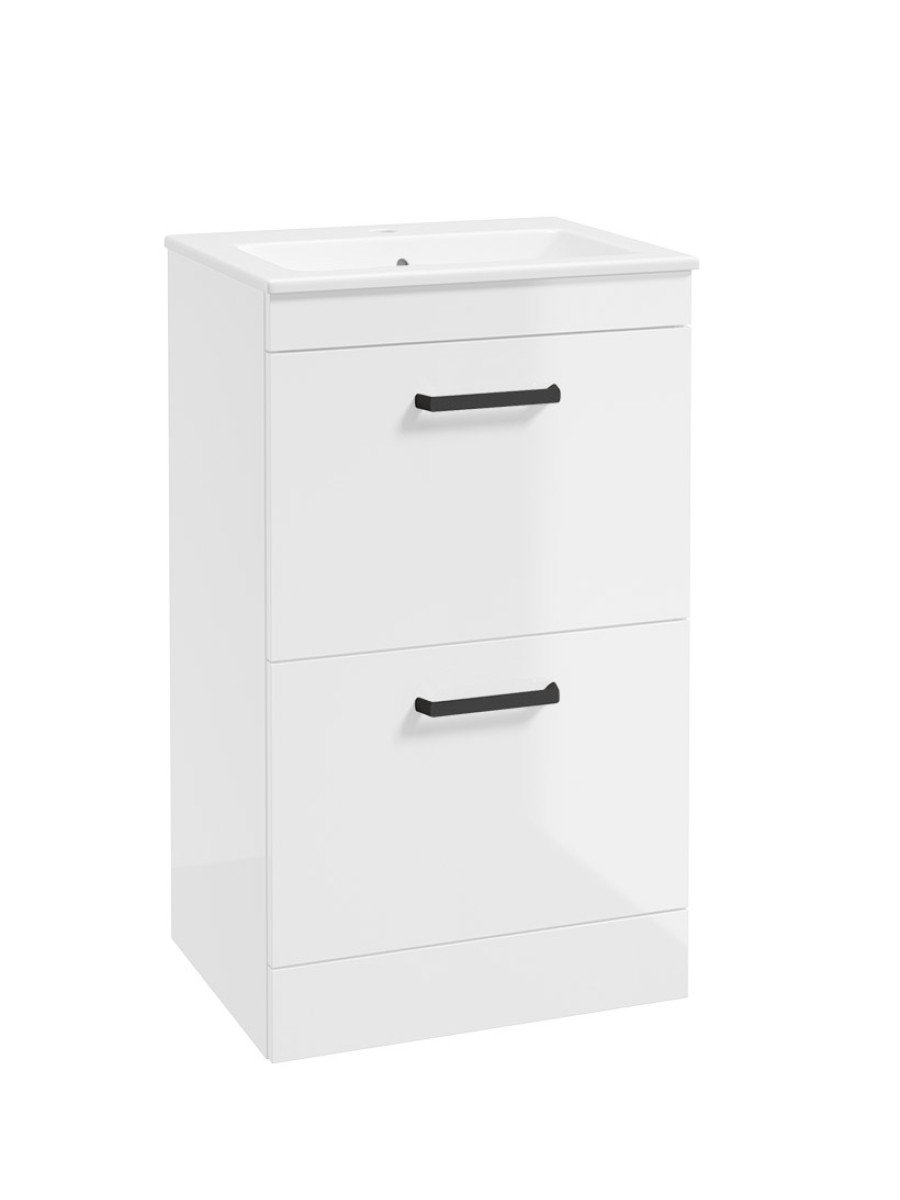 CORTA Floorstanding 50cm Two Drawer Unit Gloss White-Black Handles