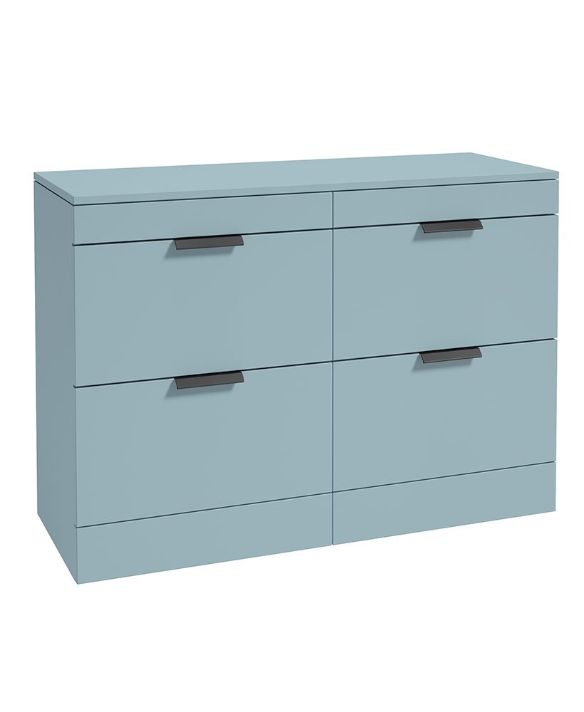 STOCKHOLM 120CM FLOOR STANDING FOUR DRAWER MORNING SKY BLUE MATT  COUNTERTOP VANITY UNIT - MATT BLACK HANDLE