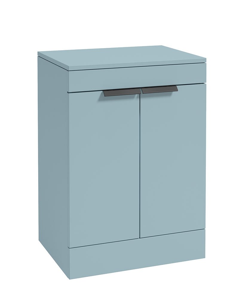 STOCKHOLM 60CM TWO DOOR COUNTERTOP FLOOR STANDING MORNING SKY BLUE MATT VANITY UNIT - MATT BLACK HANDLES