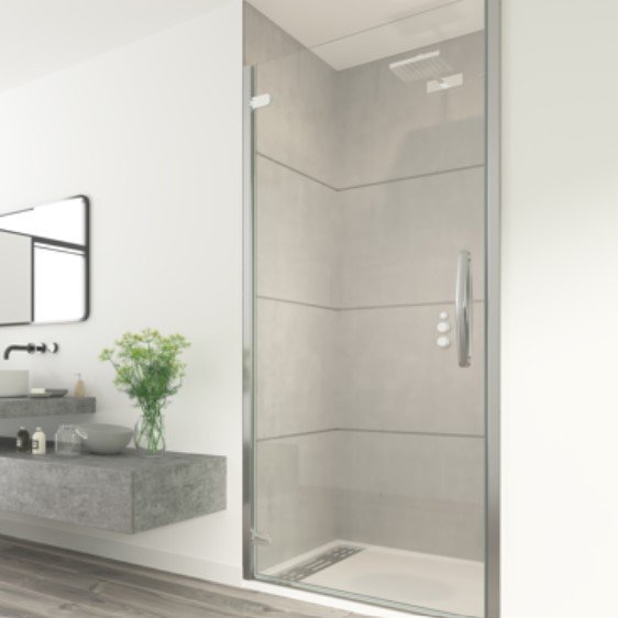 ORO HINGED DOOR 80CM BRIGHT SILVER WITH CLEAR GLASS