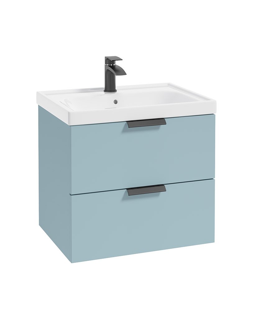 STOCKHOLM 60CM TWO DRAWER WALL HUNG MORNING SKY BLUE MATT VANITY UNIT - MATT BLACK HANDLES