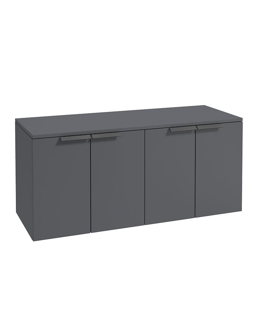STOCKHOLM 120CM WALL HUNG FOUR DOOR MIDNIGHT GREY MATT  COUNTERTOP VANITY UNIT - MATT BLACK HANDLE